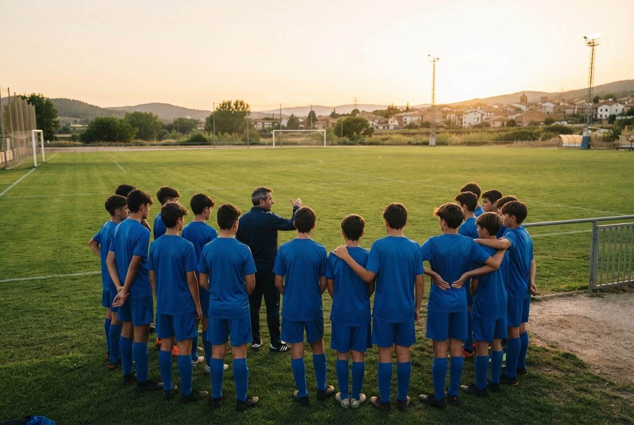 Equipo reunido en el campo